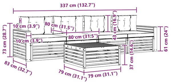 VidaXL Kültéri kanapé szett 5 pcs Fehér és Antracitszürke Tömör Akácfa