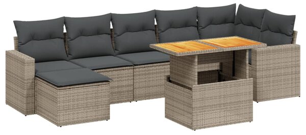 8 részes szürke polyrattan kerti ülőgarnitúra párnákkal