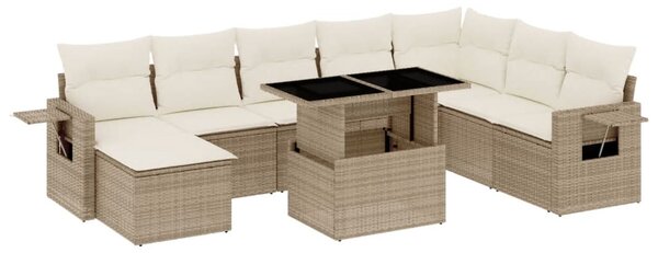 9 részes bézs polyrattan kerti ülőgarnitúra párnákkal