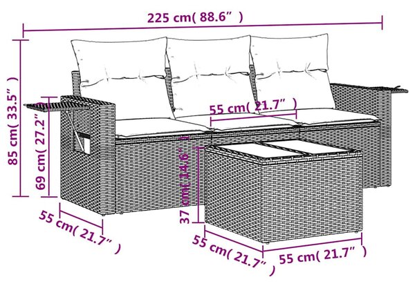 4 részes fekete polyrattan kerti ülőgarnitúra párnákkal