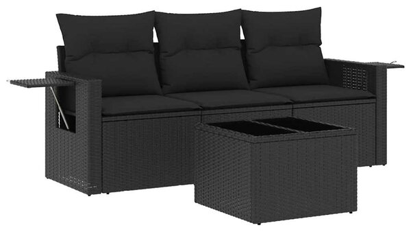 4 részes fekete polyrattan kerti ülőgarnitúra párnákkal