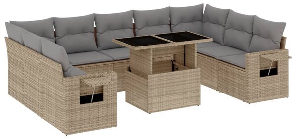 10 részes bézs polyrattan kerti ülőgarnitúra párnával