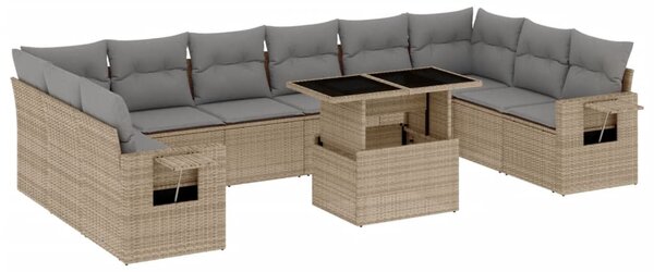 11 részes bézs polyrattan kerti ülőgarnitúra párnákkal