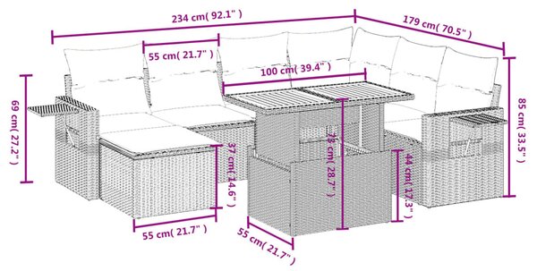 8 részes szürke polyrattan kerti ülőgarnitúra párnákkal