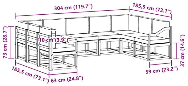 VidaXL Kültéri kanapé szett párnával 9 pcs Fehér és Krém színű