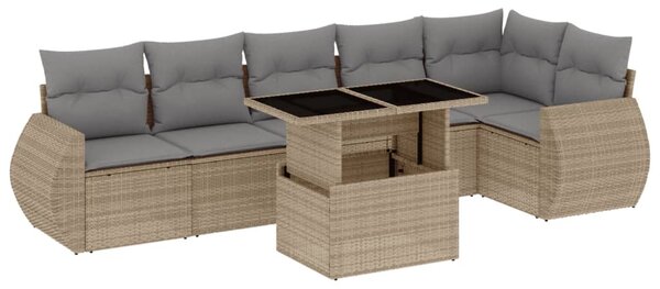 7 részes bézs polyrattan kerti ülőgarnitúra párnákkal