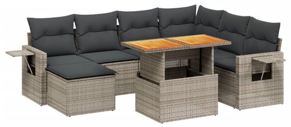 8 részes szürke polyrattan kerti ülőgarnitúra párnákkal