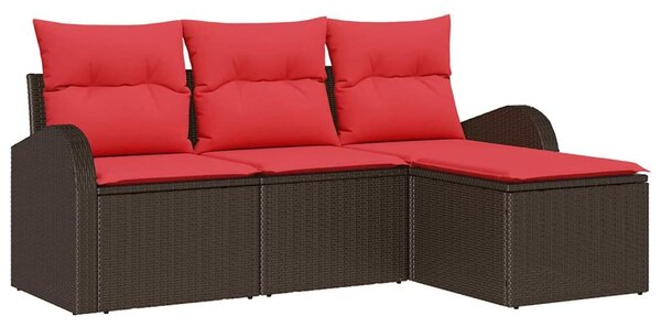 VidaXL Kanapé Szett párnával tárolóval 4 pcs Barna és Piros polirattan