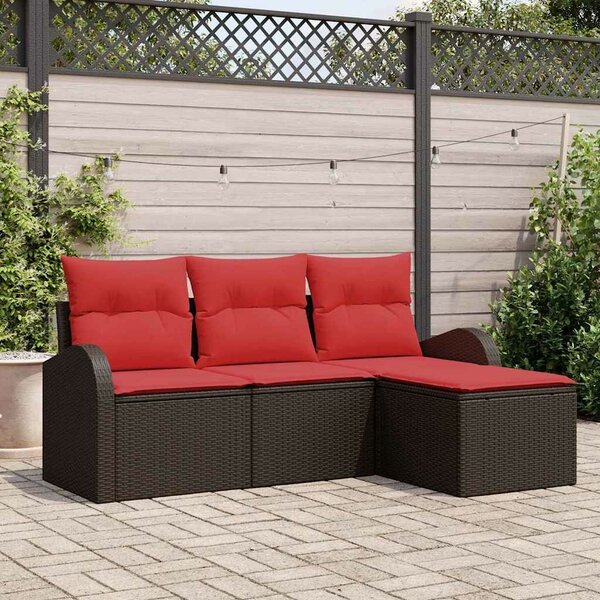 VidaXL Kanapé Szett párnával tárolóval 4 pcs Barna és Piros polirattan