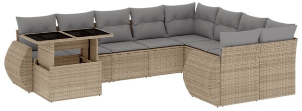 10 részes bézs polyrattan kerti ülőgarnitúra párnával