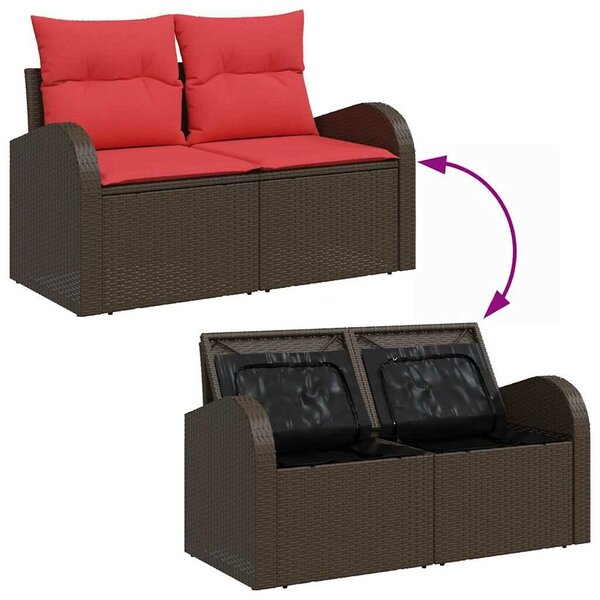VidaXL Kanapé Szett párnával tárolóval 4 pcs Barna és Piros polirattan