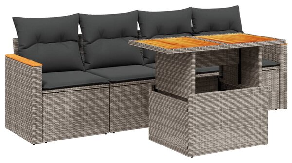 5 részes szürke polyrattan kerti ülőgarnitúra párnákkal