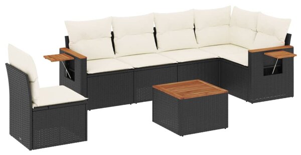 7 részes fekete polyrattan kerti ülőgarnitúra párnával
