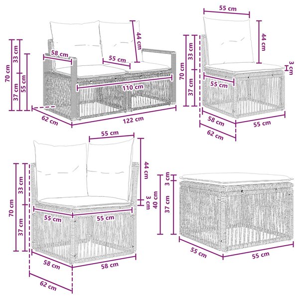 VidaXL Kerti Kanapé Szett 7 pcs Szürke polirattan