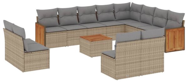 13 részes bézs polyrattan kerti ülőgarnitúra párnákkal