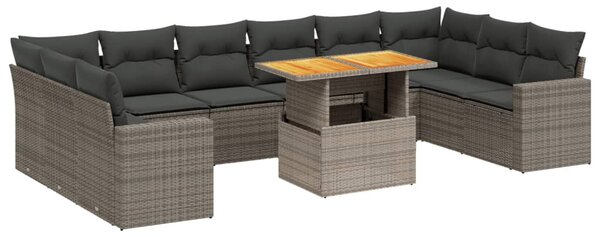 11 részes szürke polyrattan kerti ülőgarnitúra párnákkal