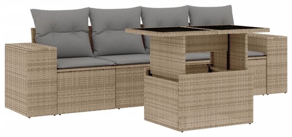 5 részes bézs polyrattan kerti ülőgarnitúra párnákkal