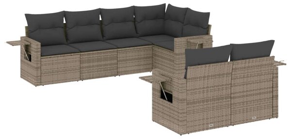 7 részes szürke polyrattan kerti ülőgarnitúra párnákkal