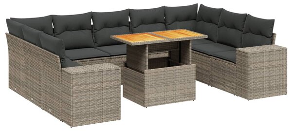 10 részes szürke polyrattan kerti ülőgarnitúra párnákkal