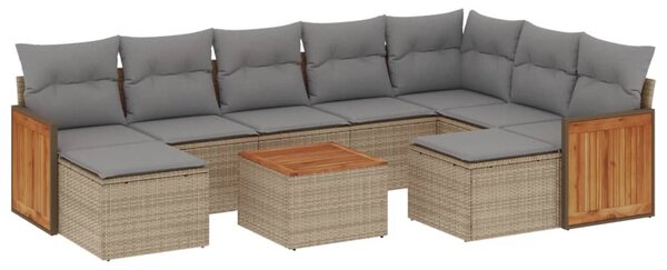 10 részes bézs polyrattan kerti ülőgarnitúra párnával