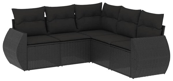 5 részes fekete polyrattan kerti kanapészett párnákkal