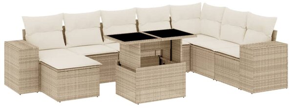 9 részes bézs polyrattan kerti ülőgarnitúra párnákkal