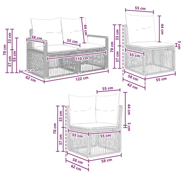 VidaXL Kerti Kanapé Szett 5 pcs Szürke polirattan