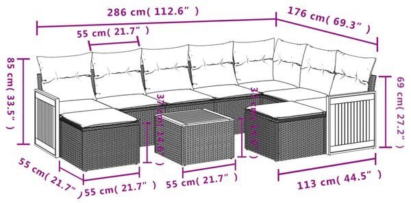 10 részes bézs polyrattan kerti ülőgarnitúra párnával