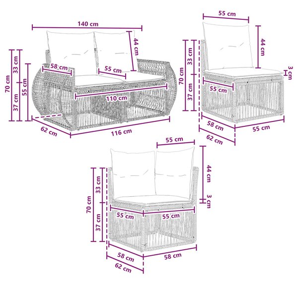 VidaXL Kerti Kanapé Szett 9 pcs Beige és Krémszínű polirattan