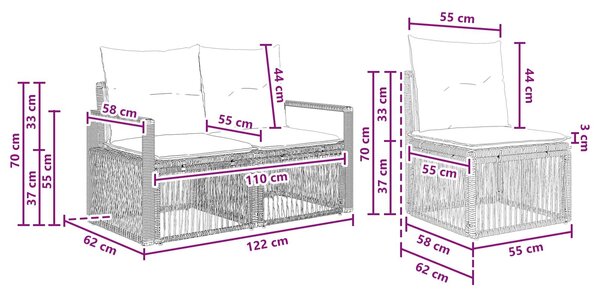 VidaXL Kerti Kanapé Szett 12 pcs Bézs polirattan