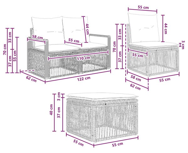 VidaXL Kerti Kanapé Szett 6 pcs Fekete polirattan