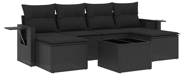 7 részes fekete polyrattan kerti ülőgarnitúra párnával