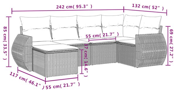 6 részes fekete polyrattan kerti ülőgarnitúra párnákkal