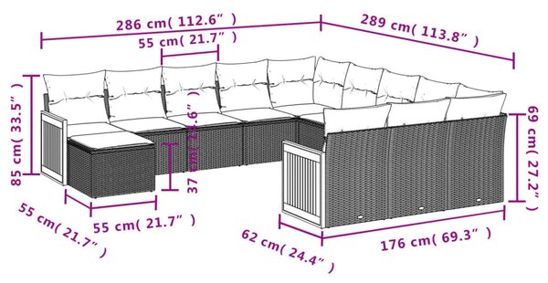 12 részes bézs polyrattan kerti ülőgarnitúra párnákkal
