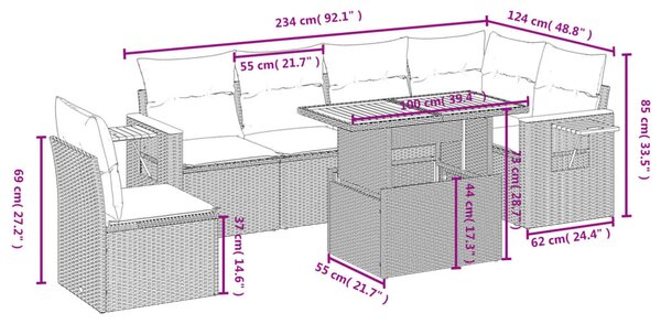 7 részes szürke polyrattan kerti ülőgarnitúra párnákkal