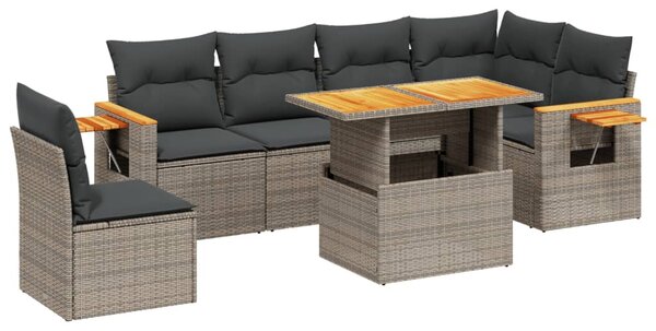 7 részes szürke polyrattan kerti ülőgarnitúra párnákkal