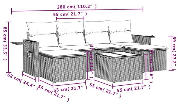 7 részes fekete polyrattan kerti ülőgarnitúra párnával