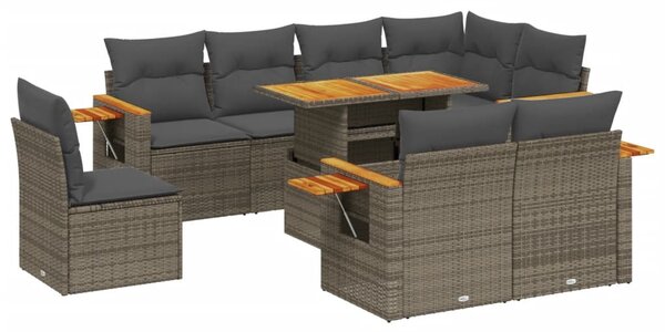 9 részes szürke polyrattan kerti ülőgarnitúra párnákkal