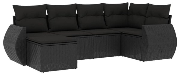 6 részes fekete polyrattan kerti ülőgarnitúra párnákkal