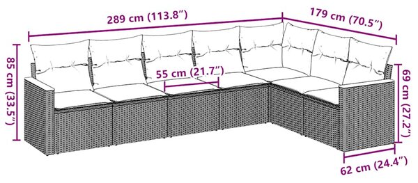 7 részes fekete polyrattan kerti ülőgarnitúra párnával