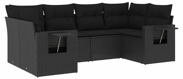 6 részes fekete polyrattan kerti ülőgarnitúra párnákkal