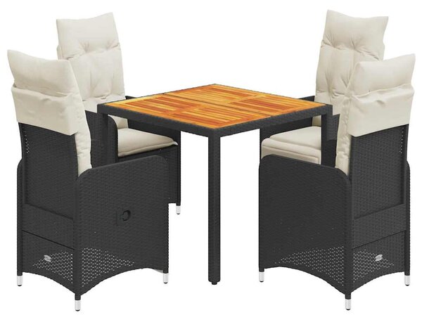 5 részes fekete polyrattan kerti bisztrógarnitúra párnákkal