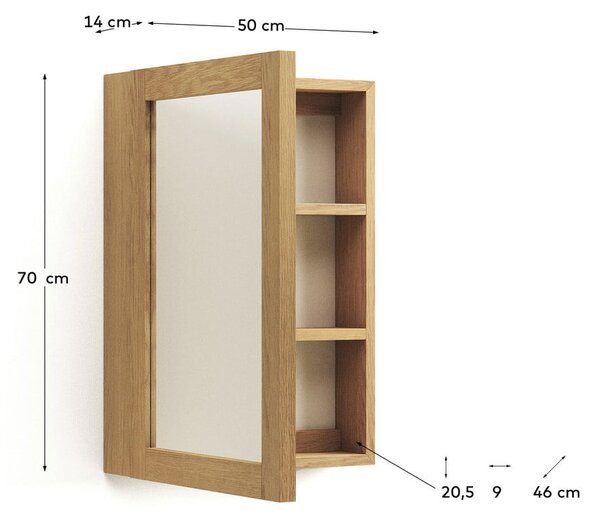 Natúr színű teakfa fali tükrös fürdőszoba szekrény 50x70 cm Plubia – Kave Home