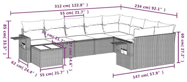 10 részes bézs polyrattan kerti ülőgarnitúra párnával