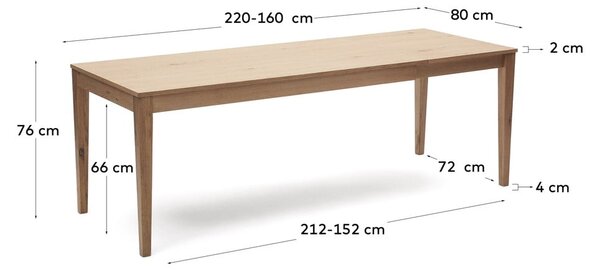 Natúr színű bővíthető étkezőasztal tölgyfa dekoros asztallappal 80x160 cm Yain – Kave Home