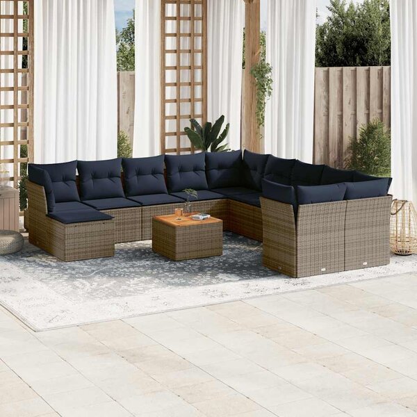 VidaXL 12 db szürke polyrattan kerti kanapégarnitúra párnákkal
