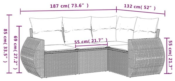 VidaXL 4 db fekete polyrattan kerti kanapégarnitúra párnákkal