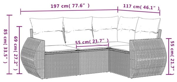 VidaXL 4 db fekete polyrattan kerti kanapégarnitúra párnákkal