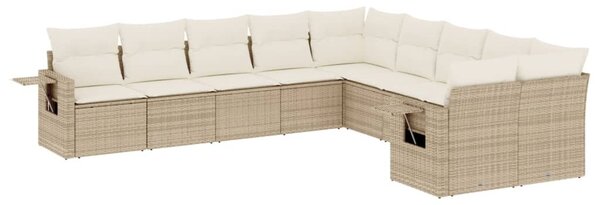 10 részes bézs polyrattan kerti ülőgarnitúra párnával