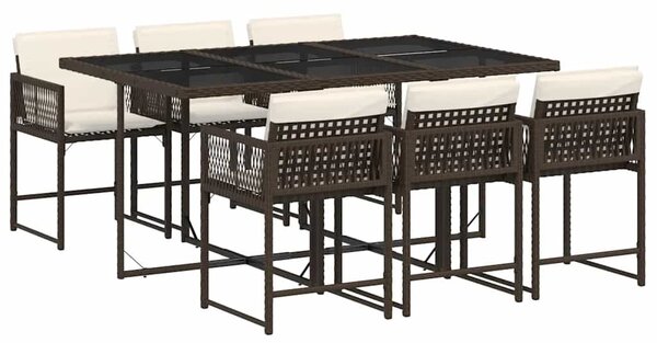7 részes barna polyrattan kerti étkezőgarnitúra párnával